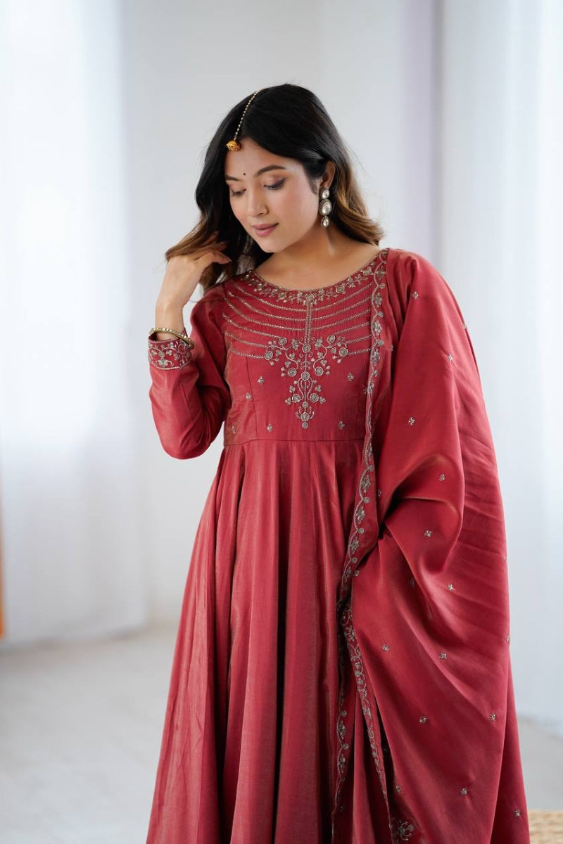 Pure Roman Shimmer Chanderi Silk Anarkali Pant Dupatta Set