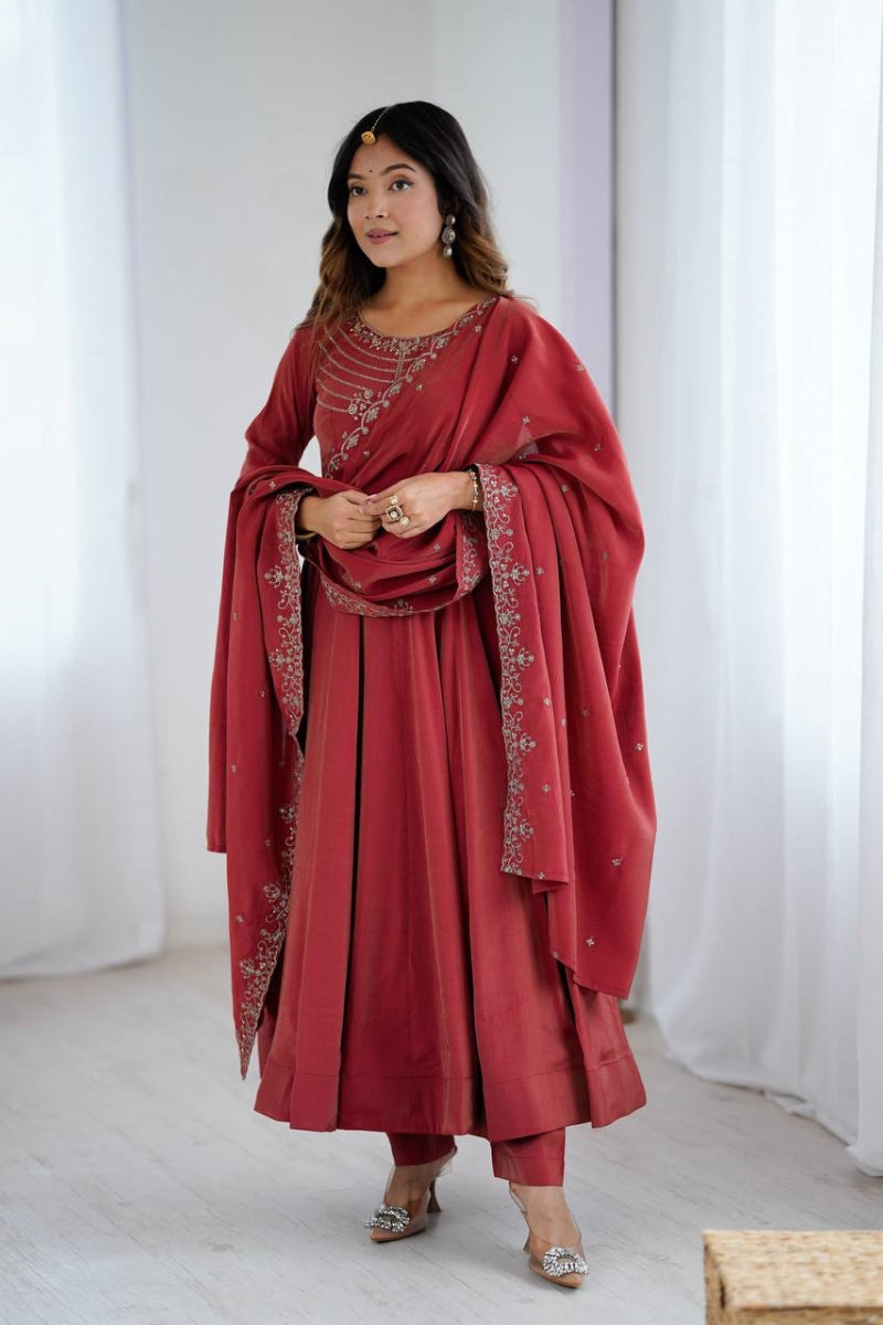 Pure Roman Shimmer Chanderi Silk Anarkali Pant Dupatta Set