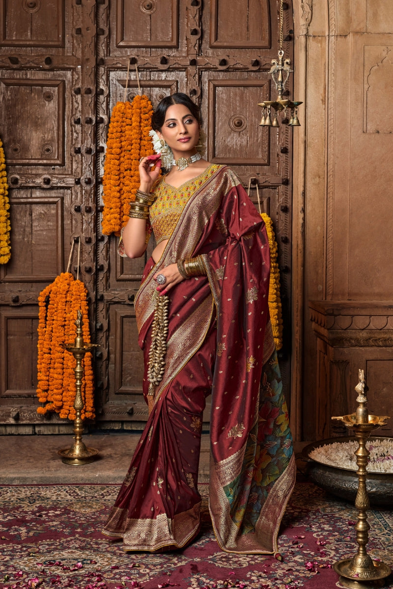 Pure Silk Saree with Luxe Lace Border, Embroidered