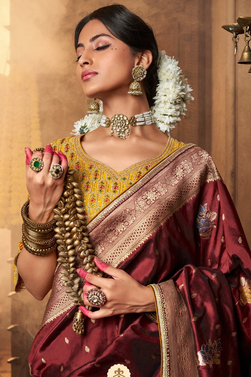 Pure Silk Saree with Luxe Lace Border, Embroidered