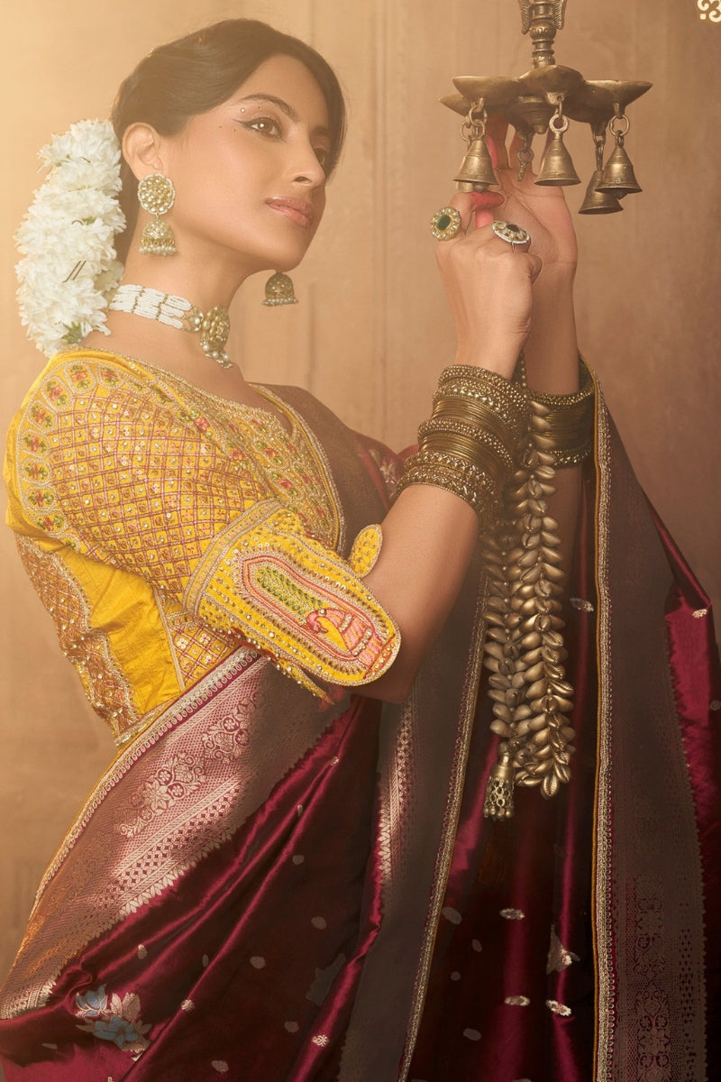 Pure Silk Saree with Luxe Lace Border, Embroidered