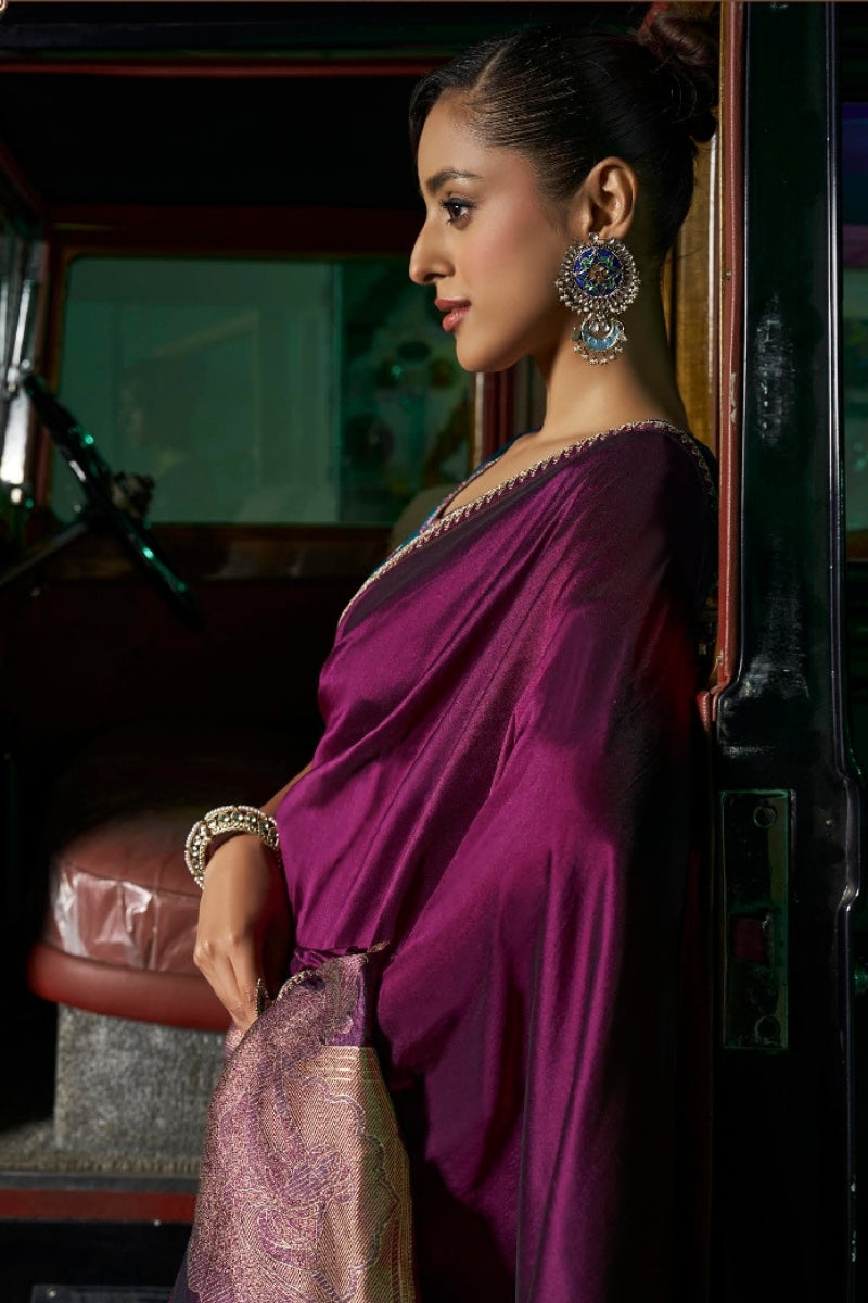 Pure Silk Saree with Woven & Lace Border With Embroidered Blouse