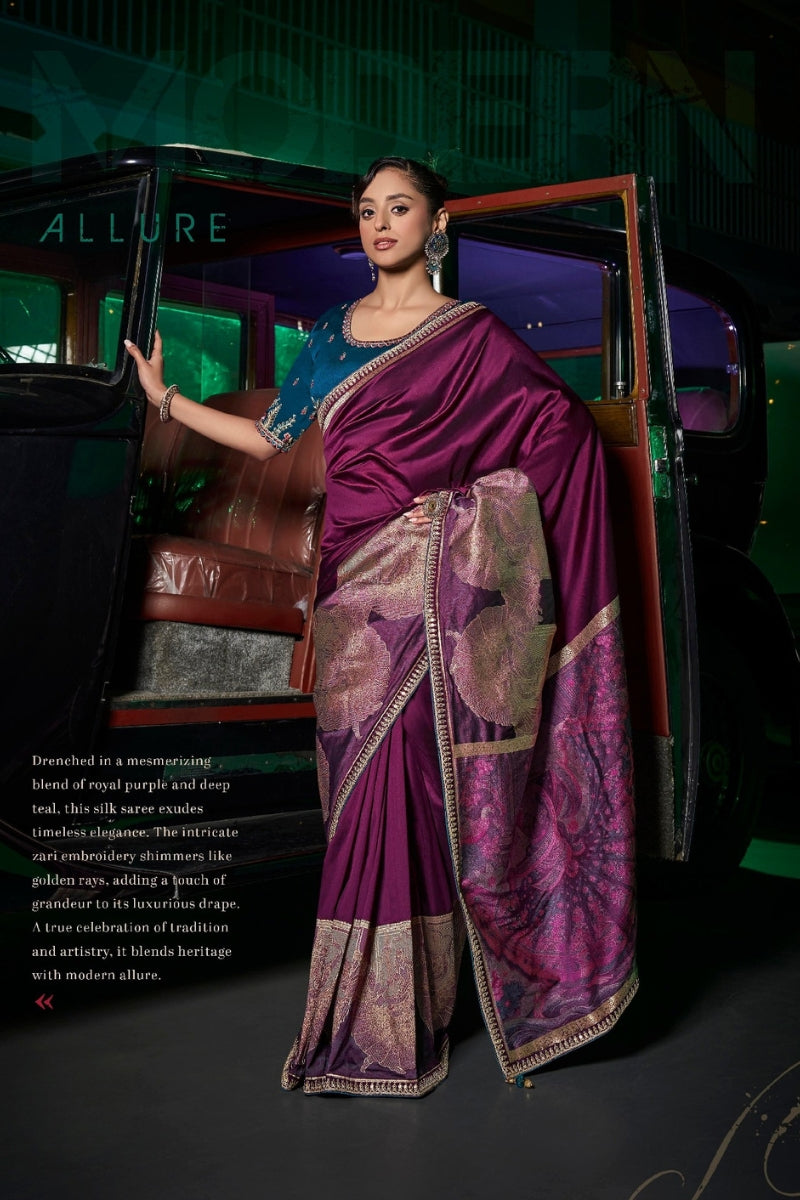 Pure Silk Saree with Woven & Lace Border With Embroidered Blouse