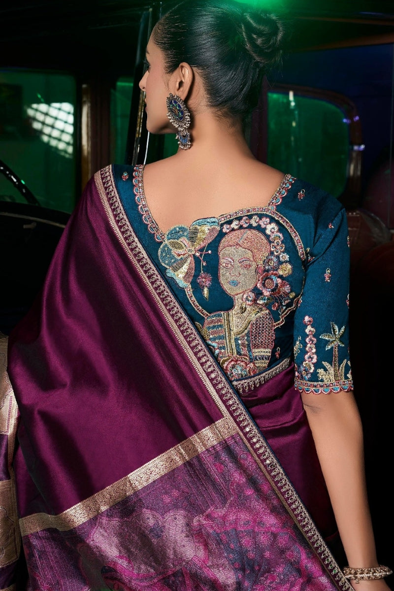 Pure Silk Saree with Woven & Lace Border With Embroidered Blouse