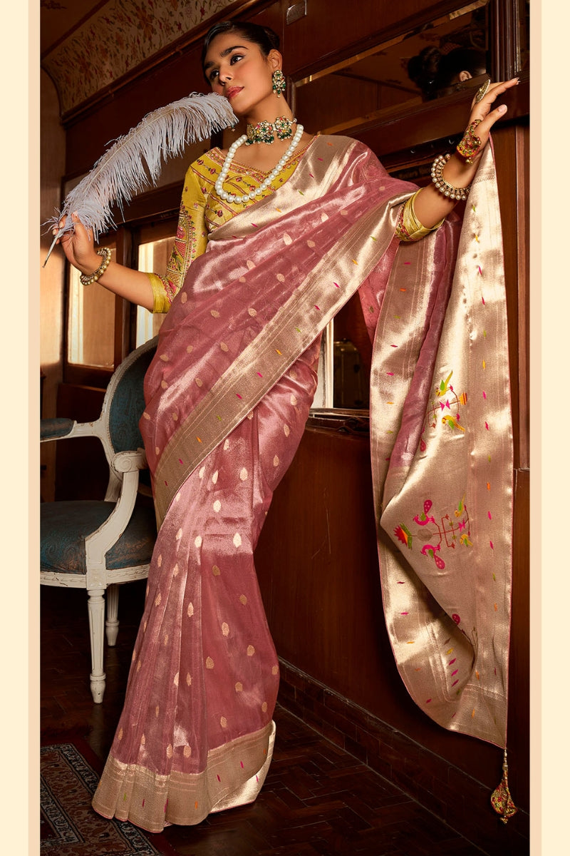 Pure Tissue Paithani Saree with Embroidered Blouse