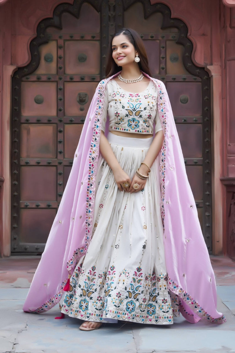 Pure Tissue Silk Embroidered Lehenga Choli with Fendy Dupatta