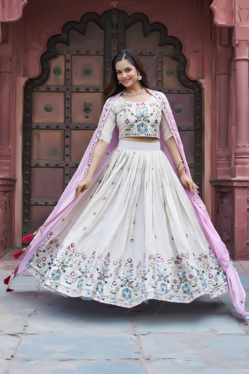 Pure Tissue Silk Embroidered Lehenga Choli with Fendy Dupatta