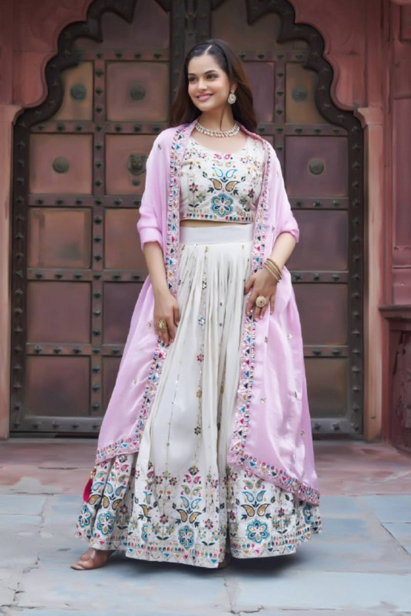 Pure Tissue Silk Embroidered Lehenga Choli with Fendy Dupatta