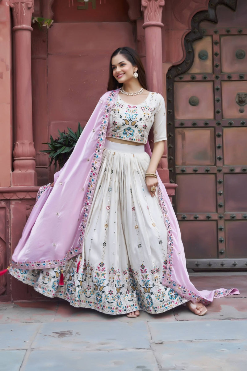 Pure Tissue Silk Embroidered Lehenga Choli with Fendy Dupatta