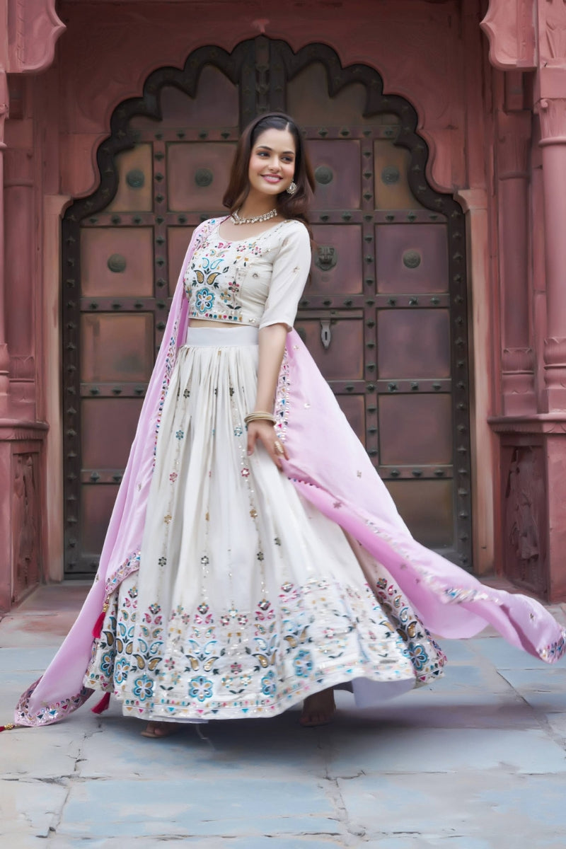 Pure Tissue Silk Embroidered Lehenga Choli with Fendy Dupatta