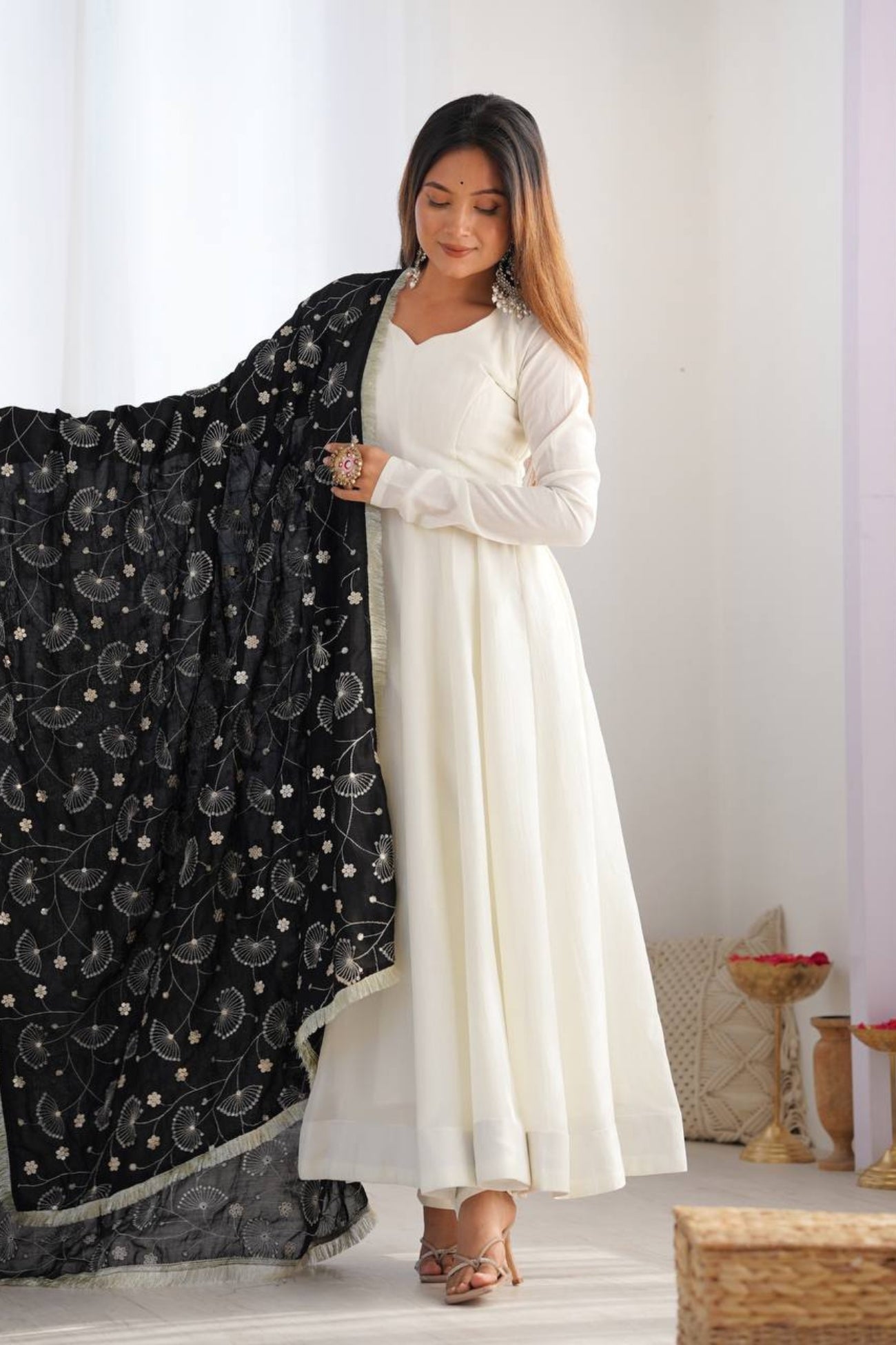 Pure Vichitra Silk Anarkali Suit with Dupatta &  Pants