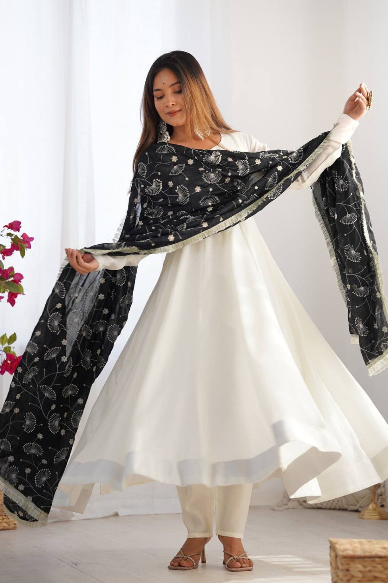 Pure Vichitra Silk Anarkali Suit with Dupatta &  Pants