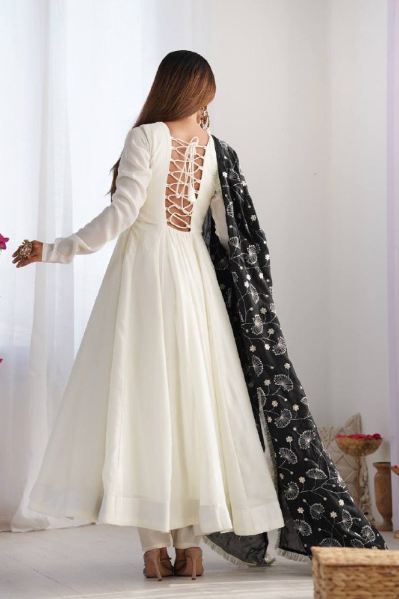 Pure Vichitra Silk Anarkali Suit with Dupatta &  Pants