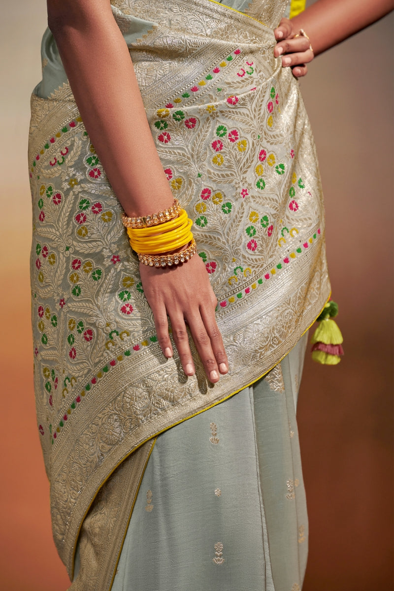 Pure Viscose Dola Silk Saree with Designer Meenakari Pallu