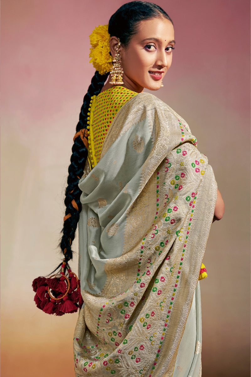 Pure Viscose Dola Silk Saree with Designer Meenakari Pallu