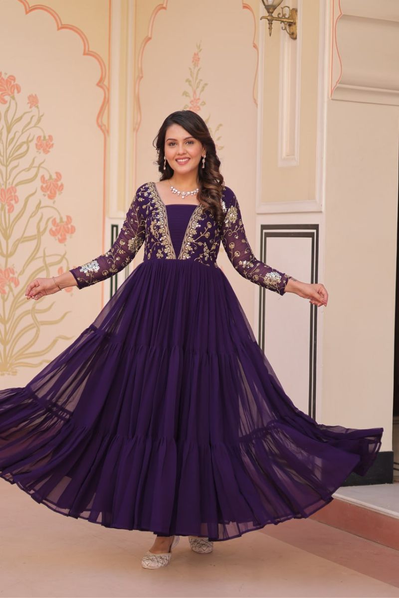 Red Elegant Faux Blooming Gown with Sequin & Zari Embroidery