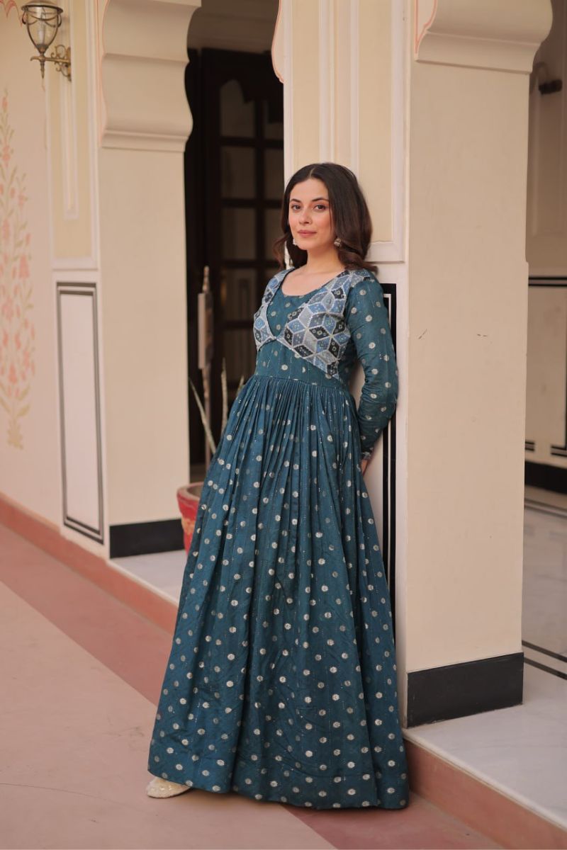 Rama Elegant Position Print Choli with Staple Jacquard Weaving Gown