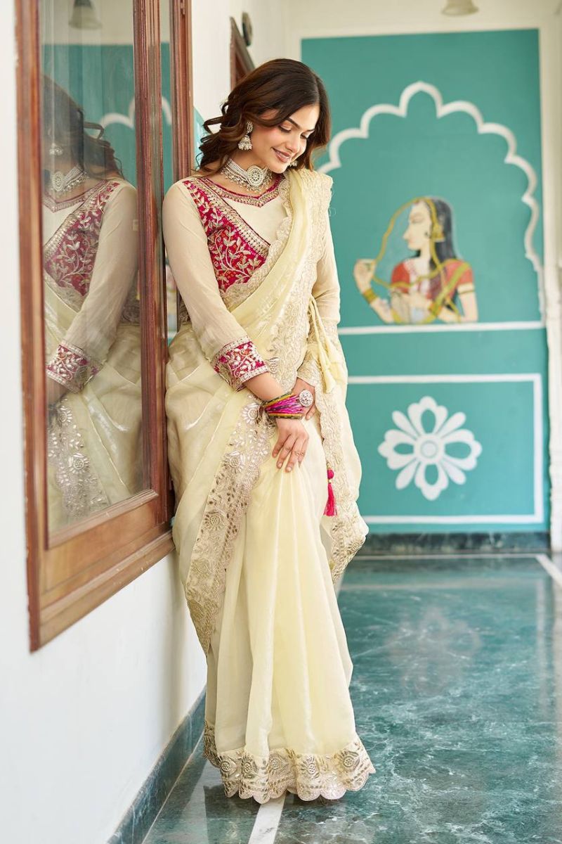 Rani Designer Pure Fendy Saree with Intricate Pitha & Gota Patti Work