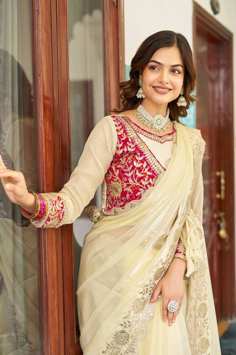Rani Designer Pure Fendy Saree with Intricate Pitha & Gota Patti Work