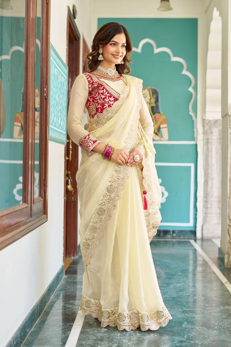 Rani Designer Pure Fendy Saree with Intricate Pitha & Gota Patti Work