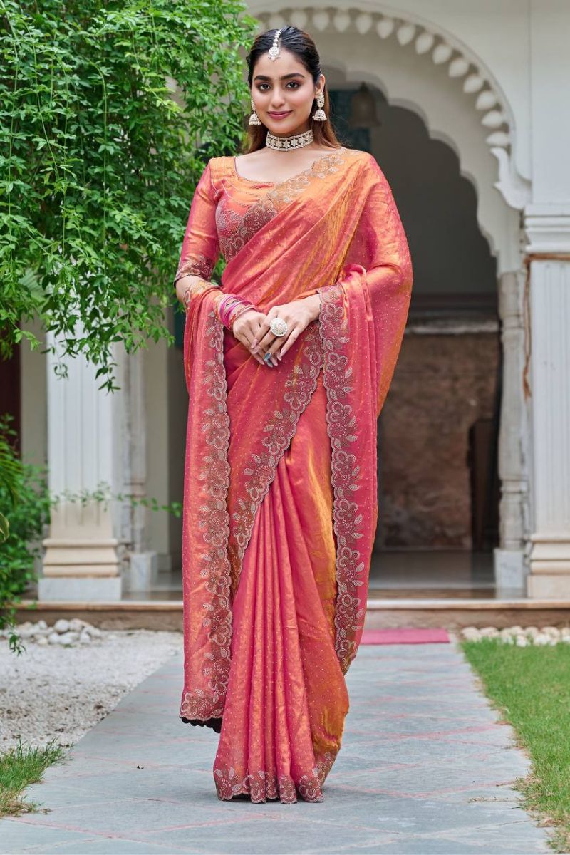 Fendy Silk Saree with Heavy Diamond Work Elegant Party Wear Saree for Women