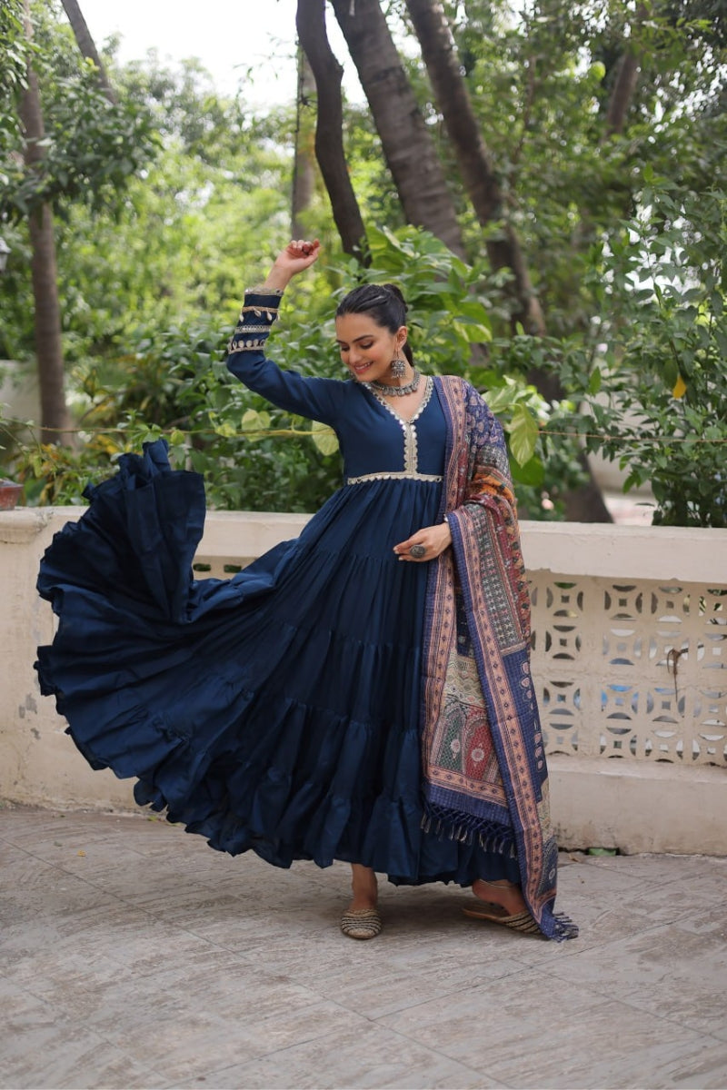 Roman Gown with Mirror Lace & Dupatta with Dori Jal Lace