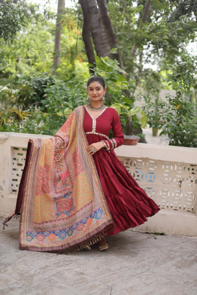 Roman Gown with Mirror Lace & Dupatta with Dori Jal Lace