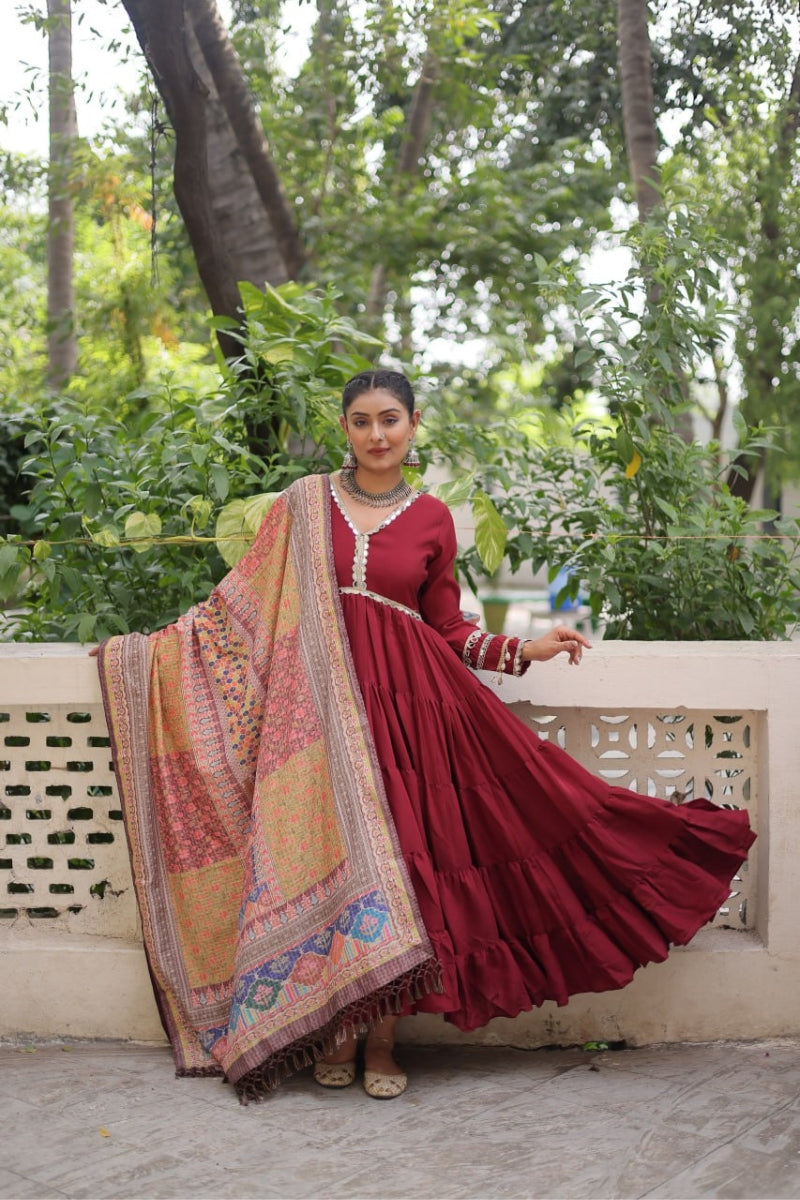 Roman Gown with Mirror Lace & Dupatta with Dori Jal Lace