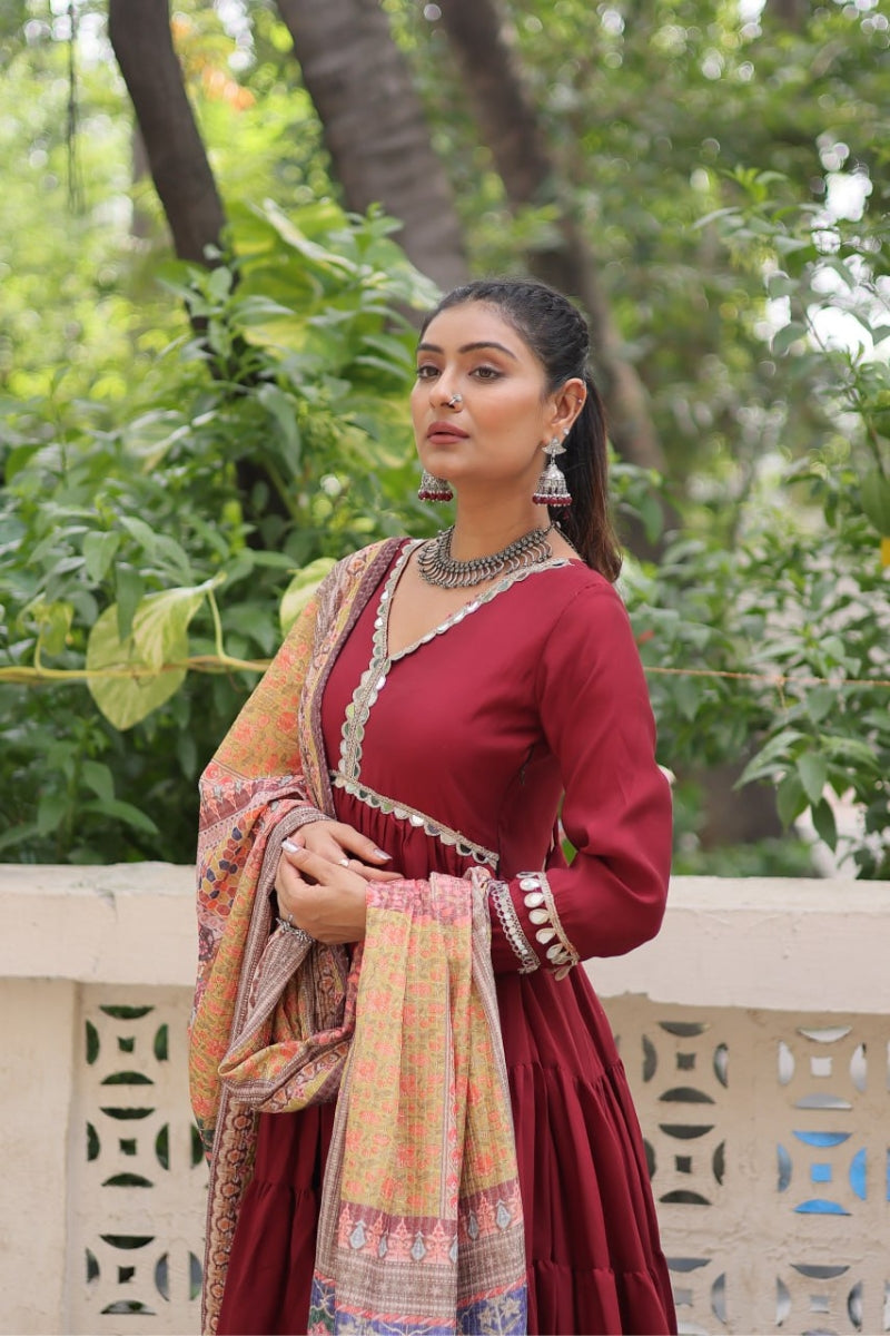 Roman Gown with Mirror Lace & Dupatta with Dori Jal Lace