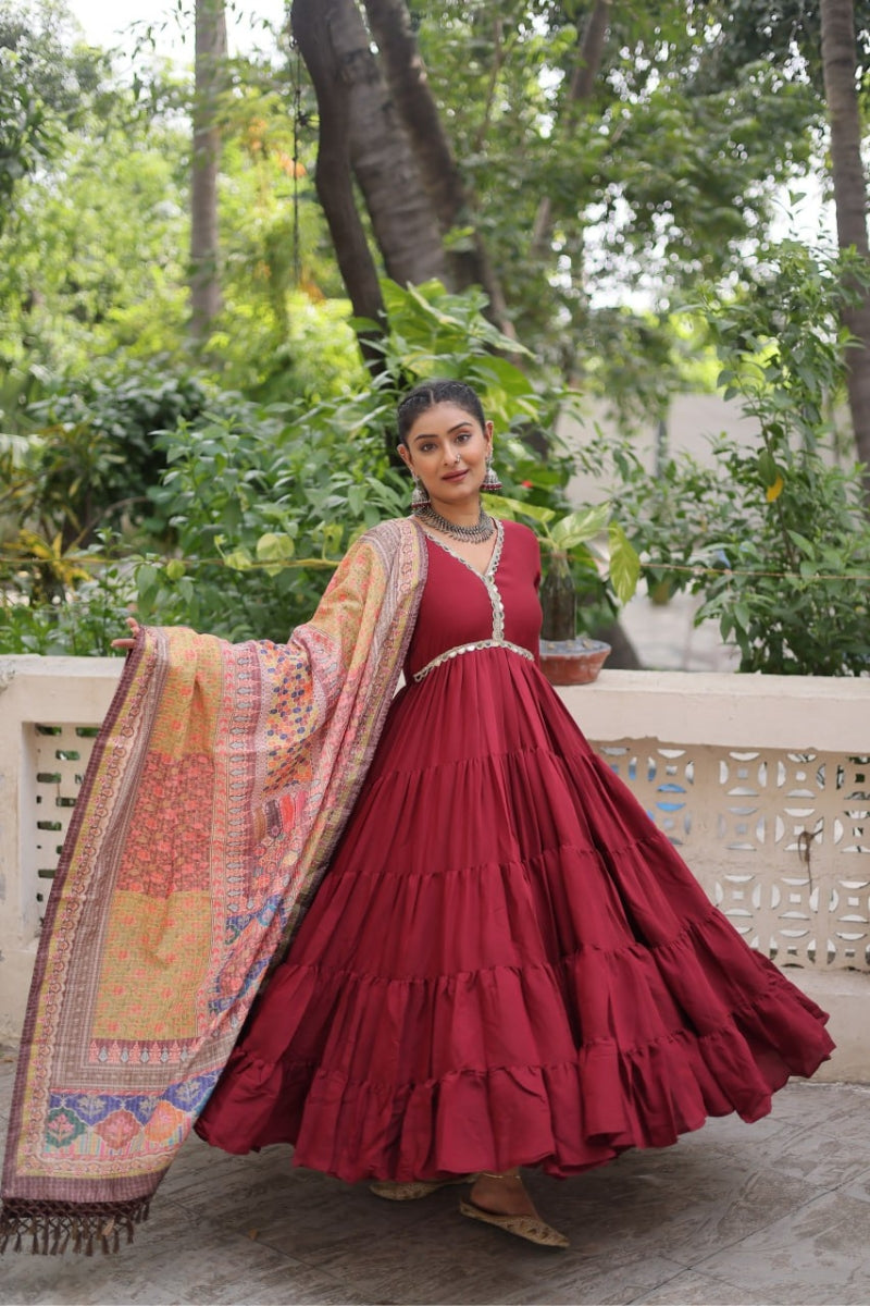 Roman Gown with Mirror Lace & Dupatta with Dori Jal Lace
