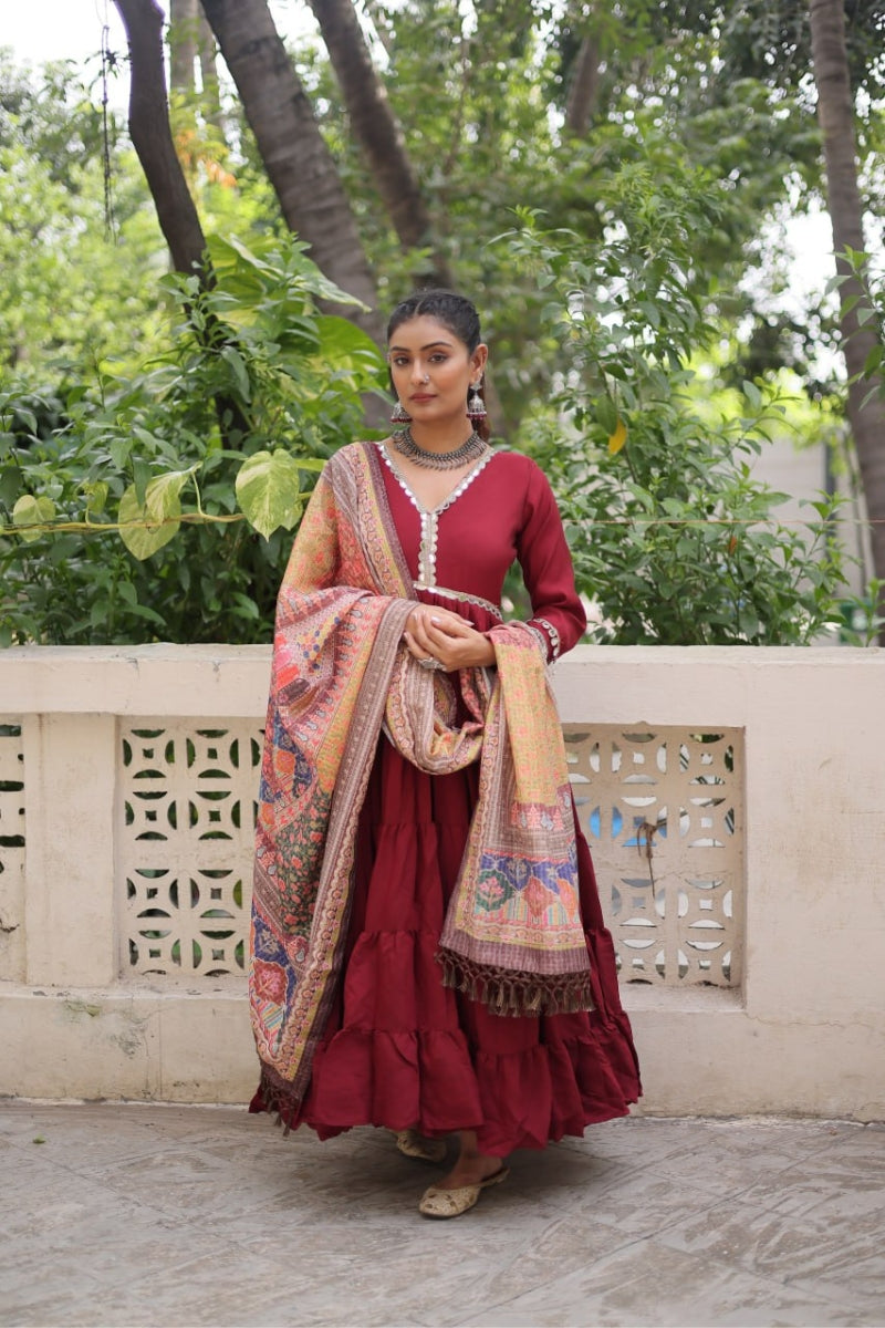 Roman Gown with Mirror Lace & Dupatta with Dori Jal Lace