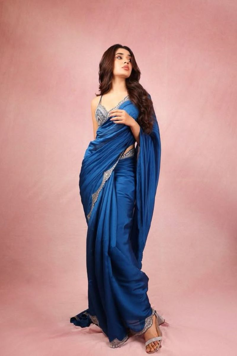 Pure Two-Tone Vichitra Silk Saree with Heavy Embroidery, Coding & Sequins Work