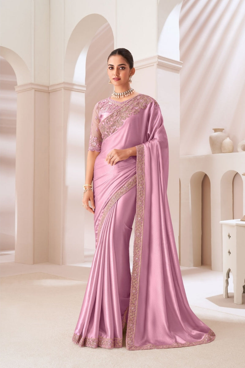 Satin Gold Chiffon Saree with Satin Silk Blouse