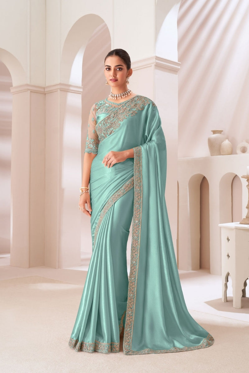 Satin Gold Chiffon Saree with Satin Silk Blouse