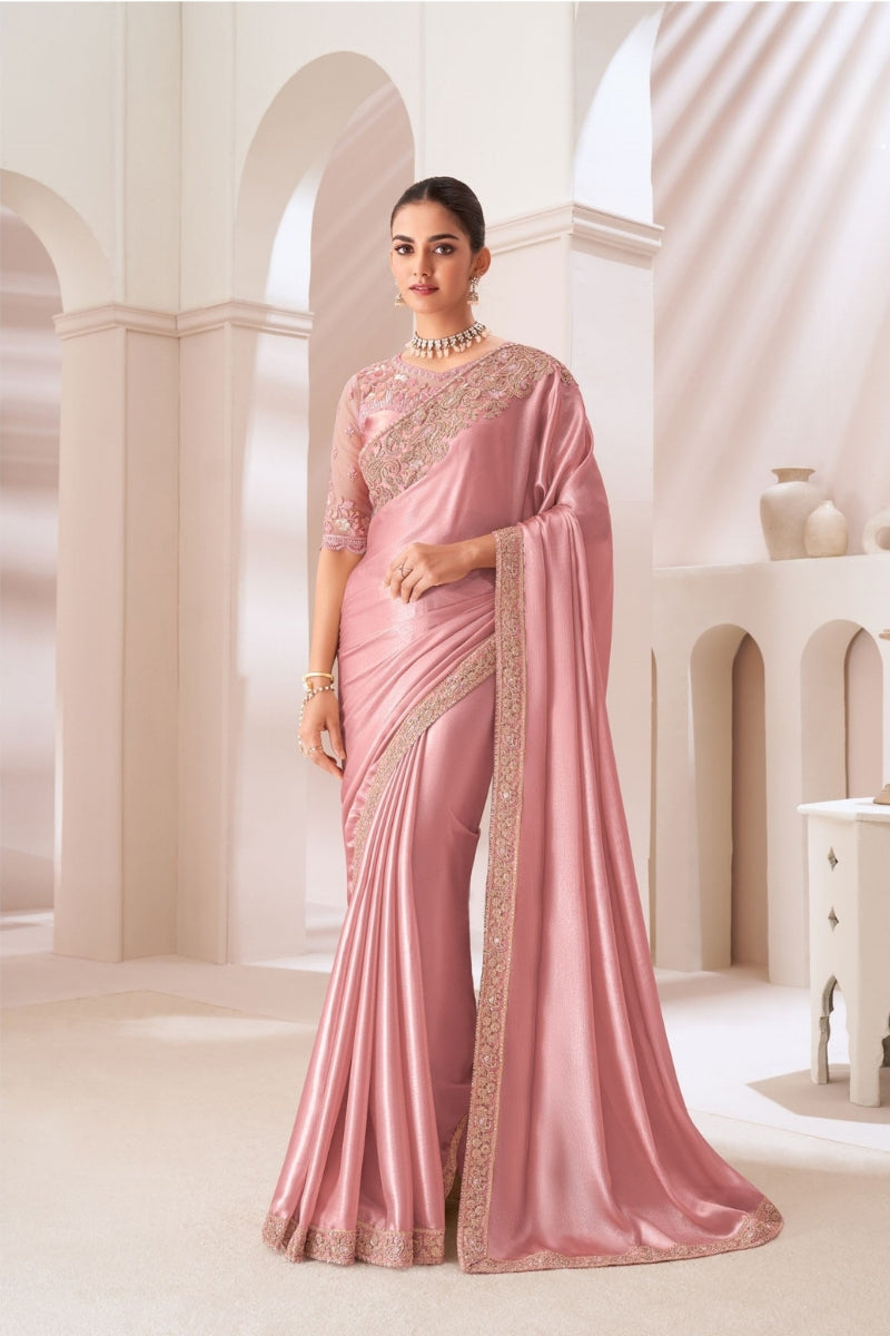 Satin Gold Chiffon Saree with Satin Silk Blouse