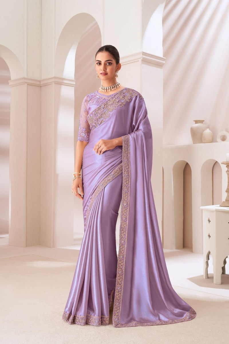 Satin Gold Chiffon Saree with Satin Silk Blouse