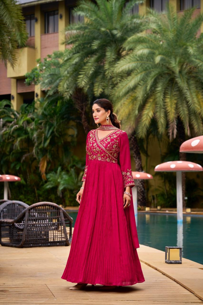 Sequin & Bead Embroidered Gown with Dupatta Belt