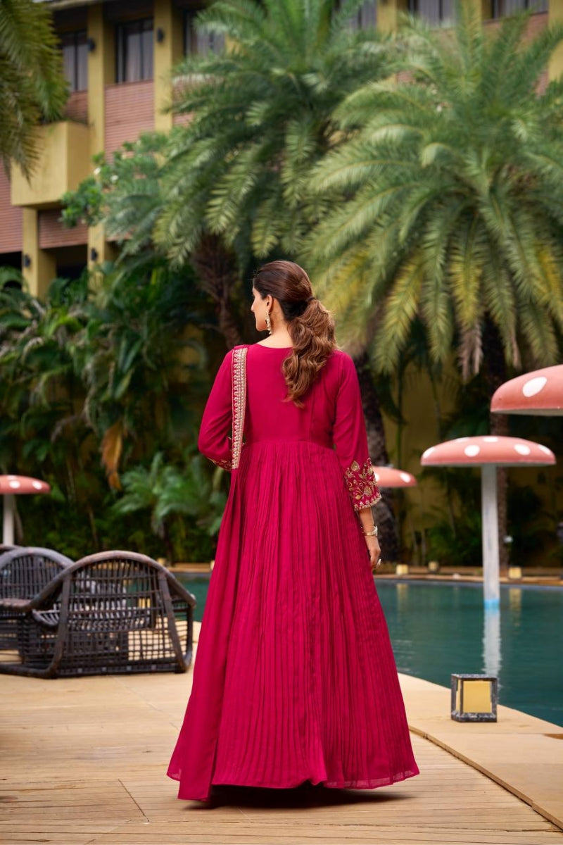 Sequin & Bead Embroidered Gown with Dupatta Belt