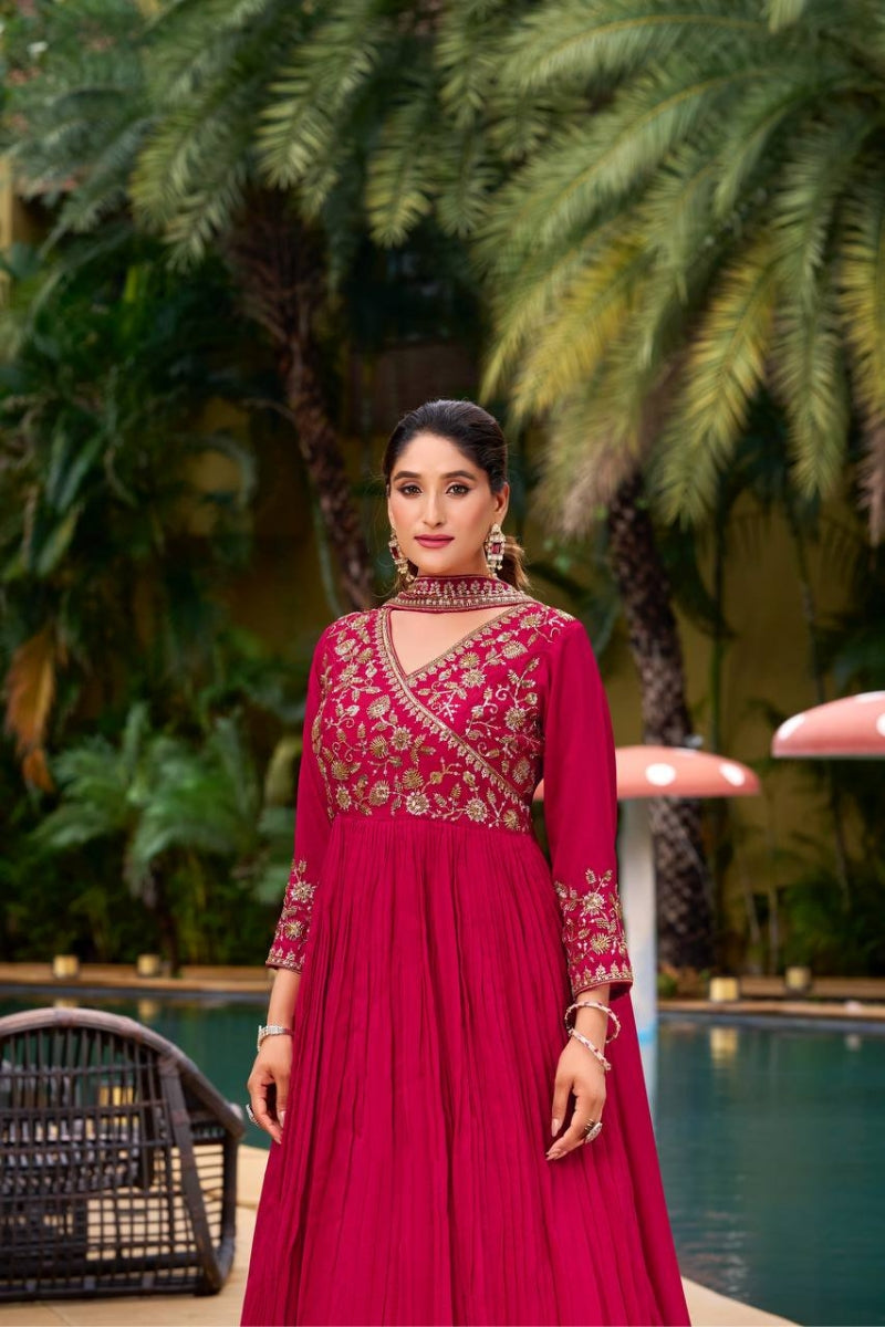 Sequin & Bead Embroidered Gown with Dupatta Belt