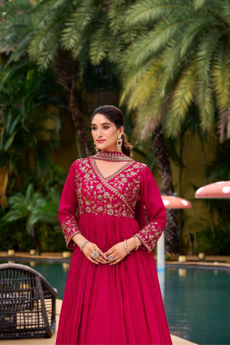 Sequin & Bead Embroidered Gown with Dupatta Belt