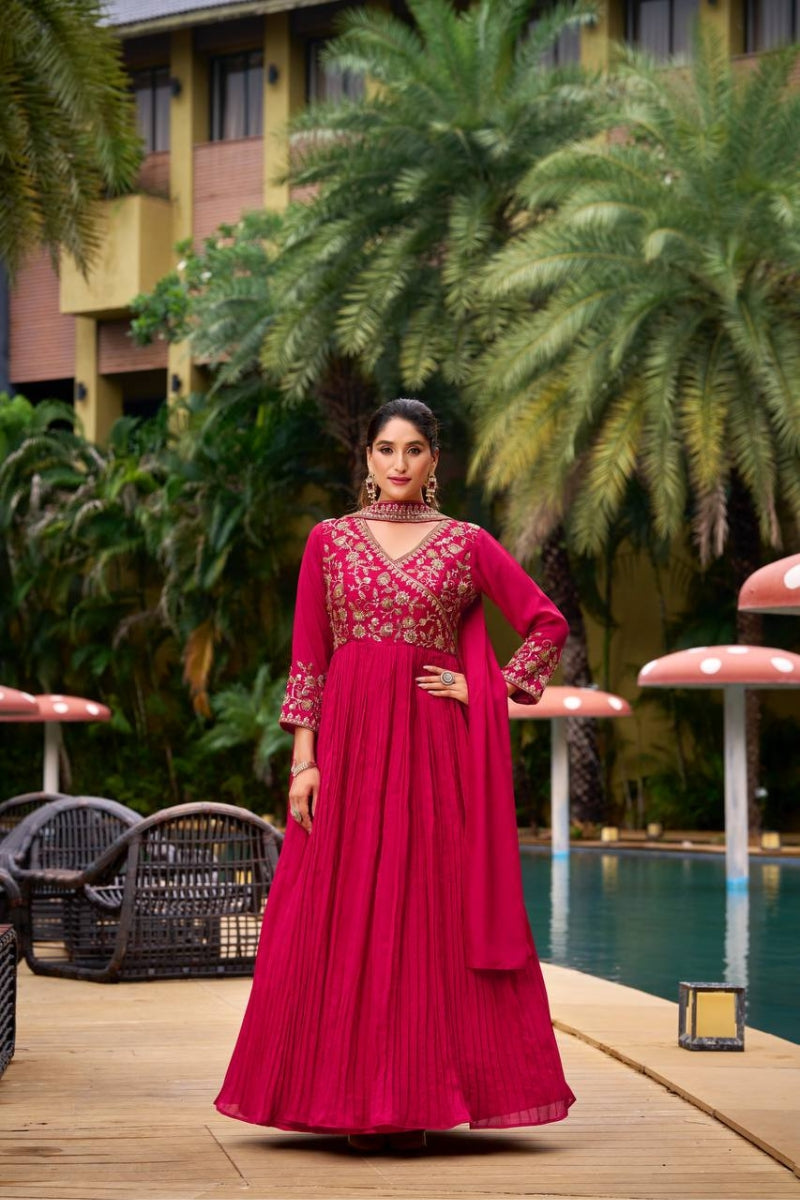 Sequin & Bead Embroidered Gown with Dupatta Belt