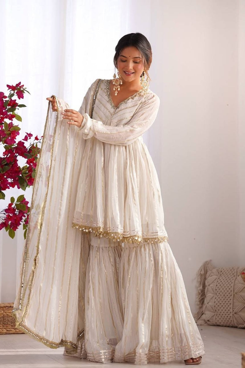 Sharara Set in Chanderi Real Mirror Handwork Kurta with Dupatta