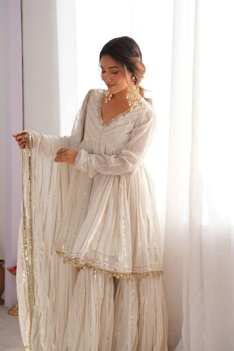 Sharara Set in Chanderi Real Mirror Handwork Kurta with Dupatta