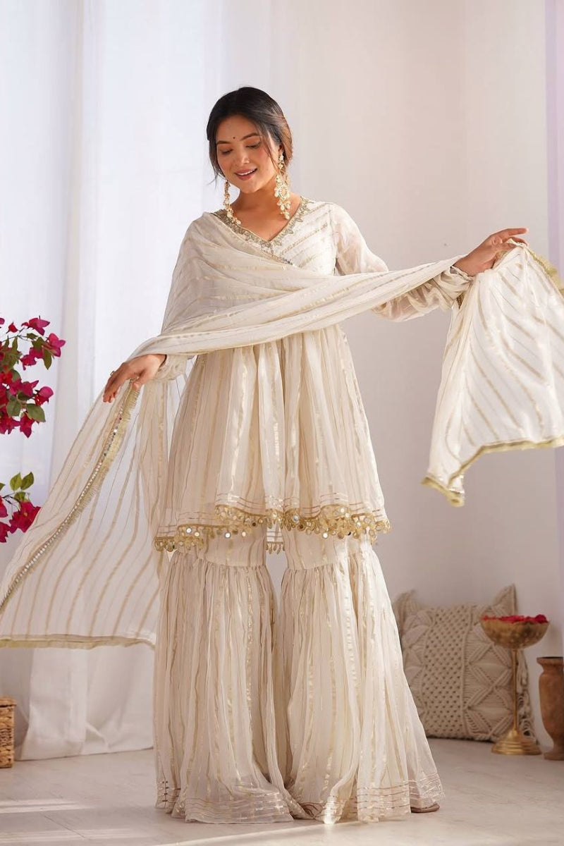 Sharara Set in Chanderi Real Mirror Handwork Kurta with Dupatta