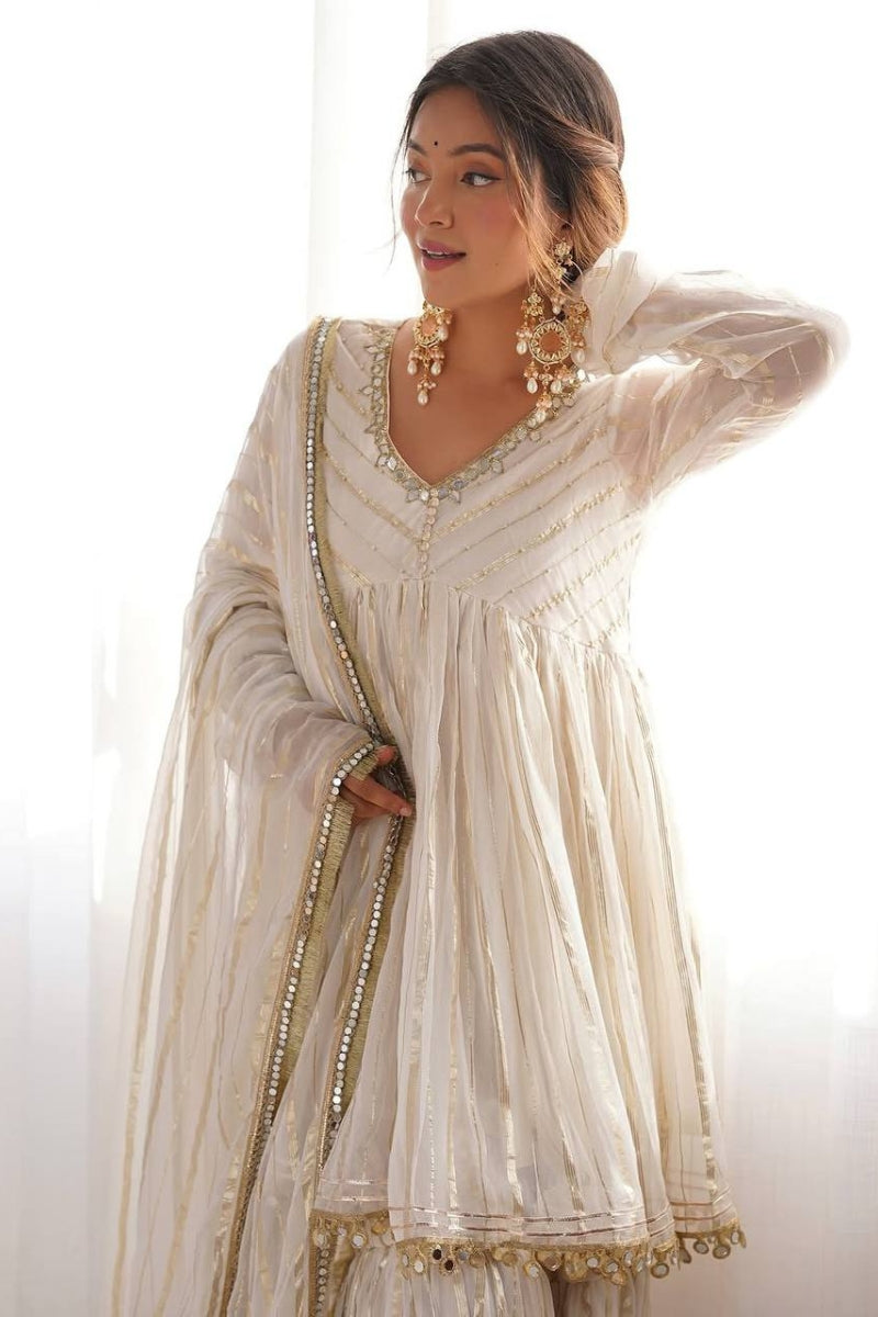 Sharara Set in Chanderi Real Mirror Handwork Kurta with Dupatta