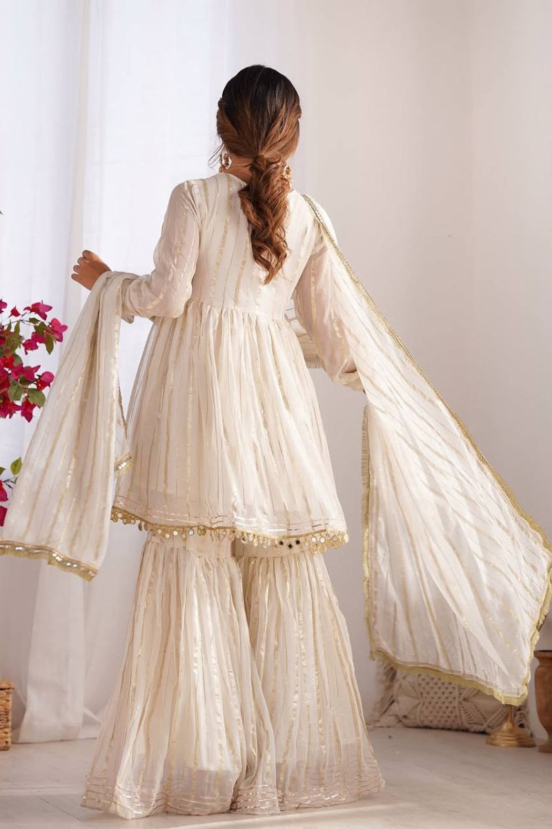 Sharara Set in Chanderi Real Mirror Handwork Kurta with Dupatta