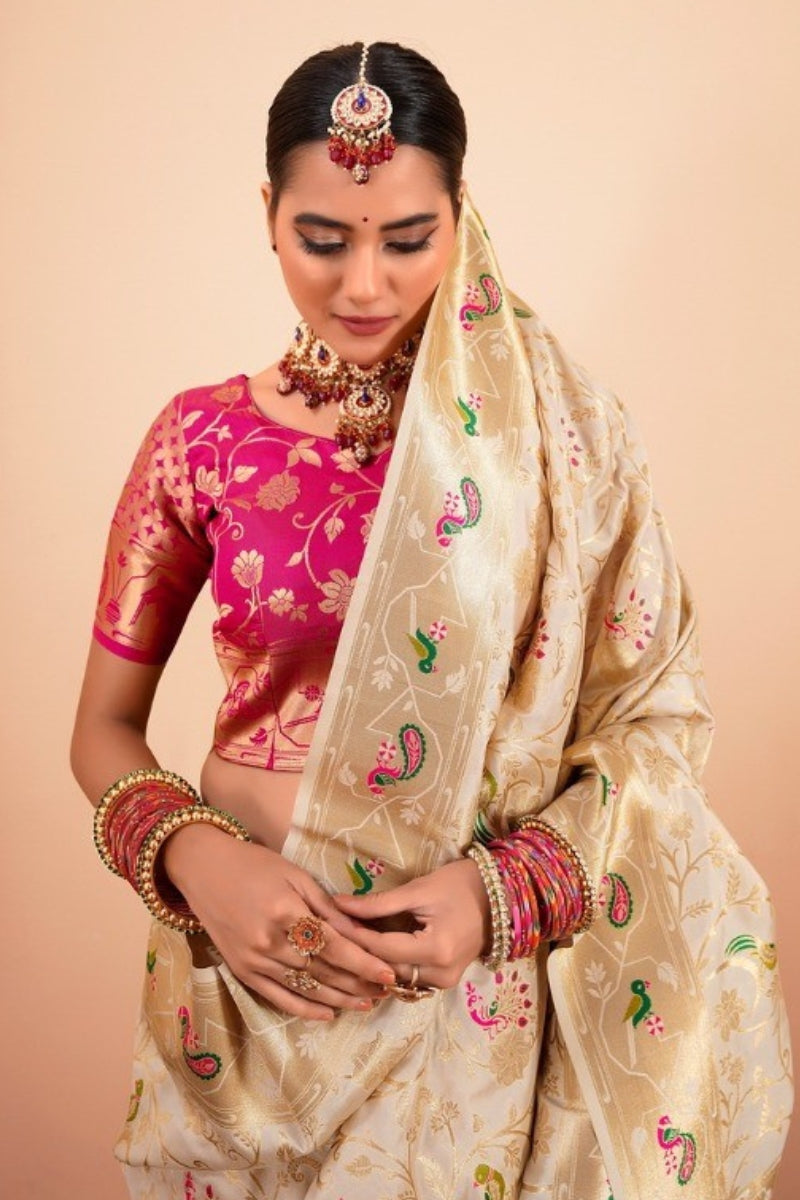 Silk Blend Paithani Saree with Fine Zari & Thread Weave