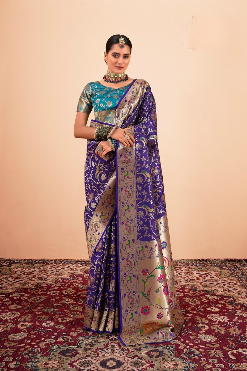 Silk Blend Paithani Saree with Fine Zari & Thread Weave