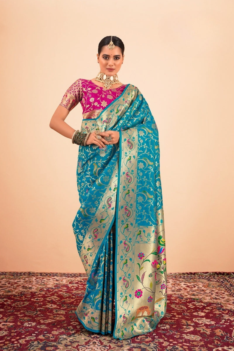 Silk Blend Paithani Saree with Fine Zari & Thread Weave