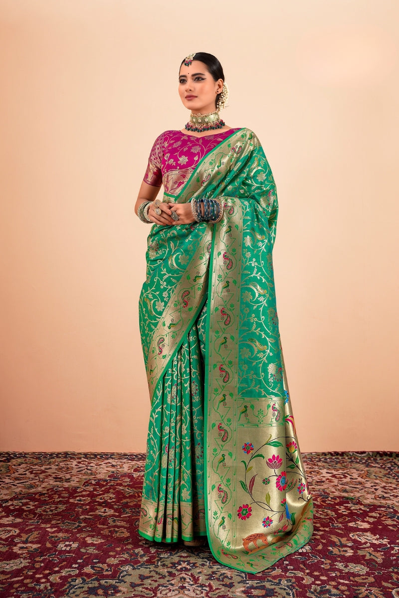 Silk Blend Paithani Saree with Fine Zari & Thread Weave